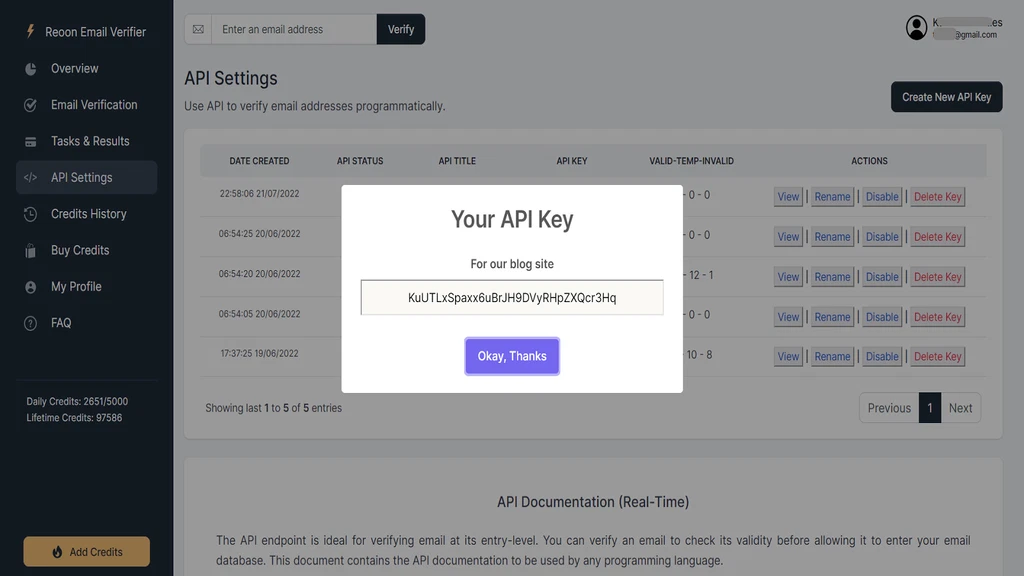 Reoon Email Verifier, api