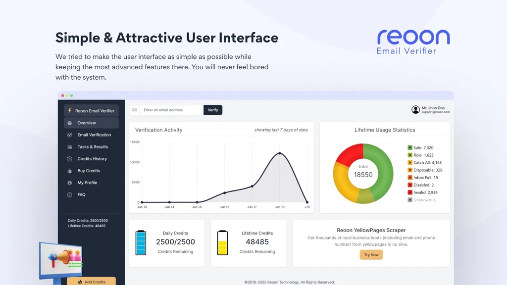 Reoon Email Verifier, user interface